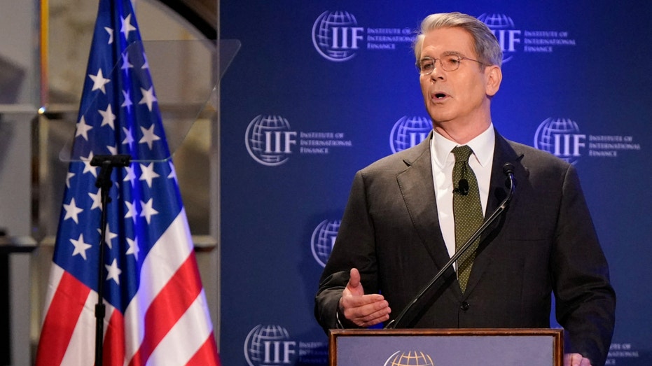 Treasury Secretary Scott Bessent delivers remarks at the Institute of International Finance (IIF) Global Outlook Forum on sidelines of the IMF and World Bank’s 2025 annual Spring Meetings in Washington, D.C., on April 23, 2025.