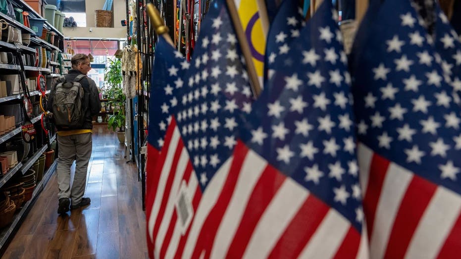 American flags at a hardware store