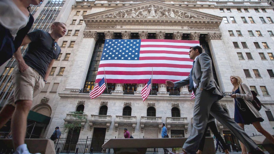 An American flag on Wall Street outside the NYSE